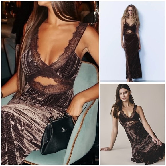 Zara Dresses & Skirts - ZARA ~ ✨Viral ✨~ VELVET LACE MIDI DRESS